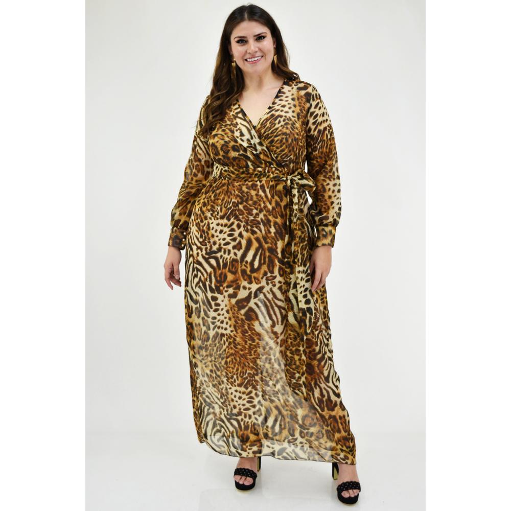 Foto 6 pulgar | Maxi Vestido Roman Fashion Animal Print Marrón para Mujer