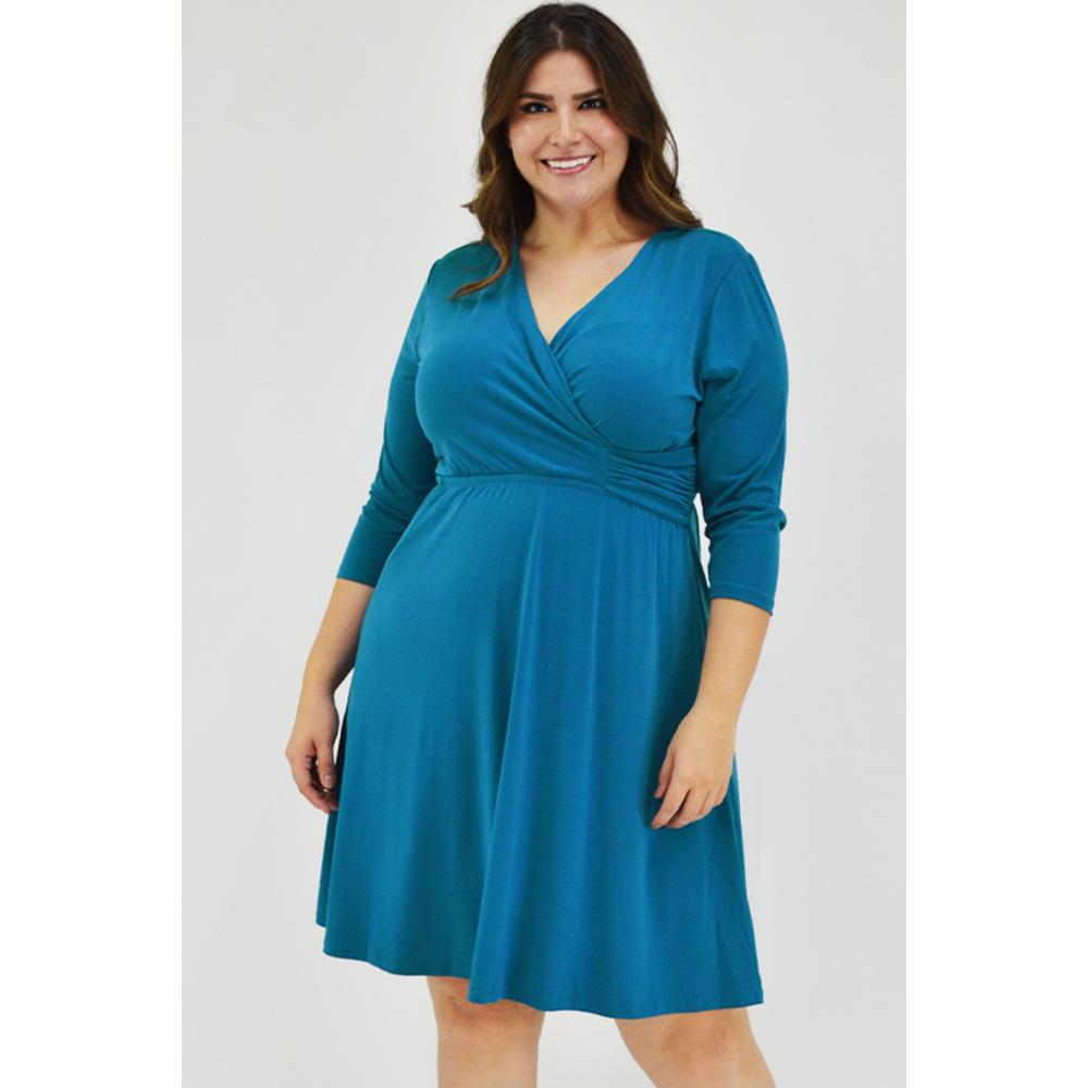 Foto 2 pulgar | Vestido Escote Cruzado Tallas Extras 2972 color Azul