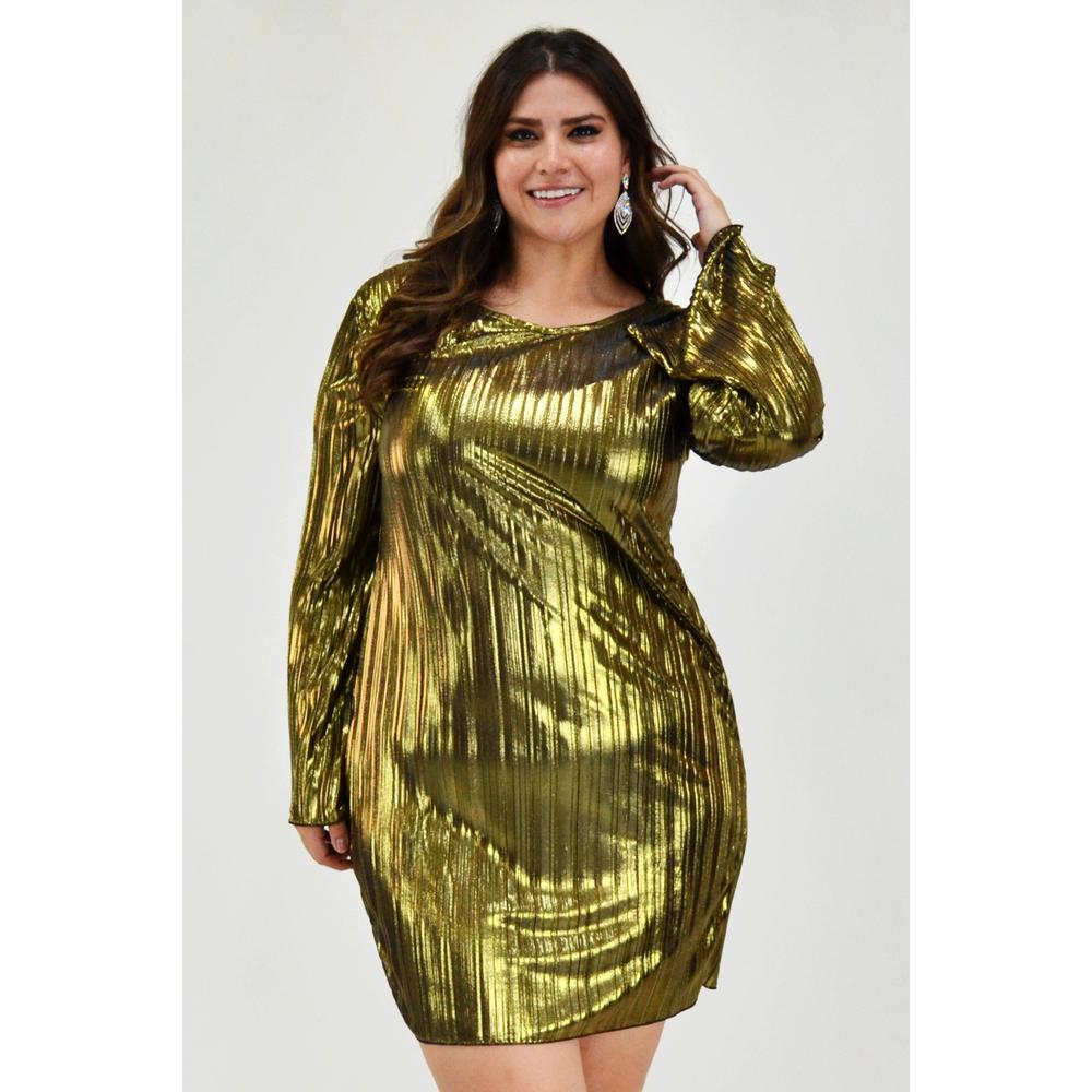 Foto 1 | Vestido Plisado Roman Fashion 1200 Dorado Tallas Extras