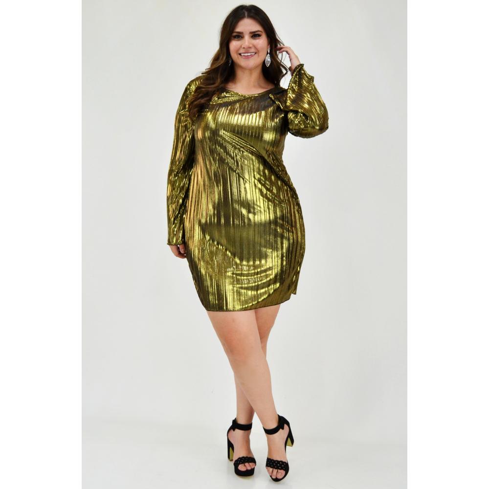Foto 7 pulgar | Vestido Plisado Roman Fashion 1200 Dorado Tallas Extras