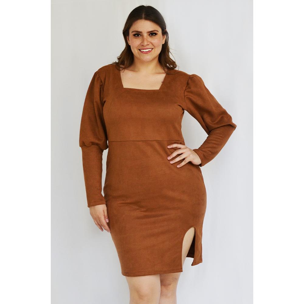 Vestido de Gamuza Roman Fashion Tallas Extras 4304 color Marrón