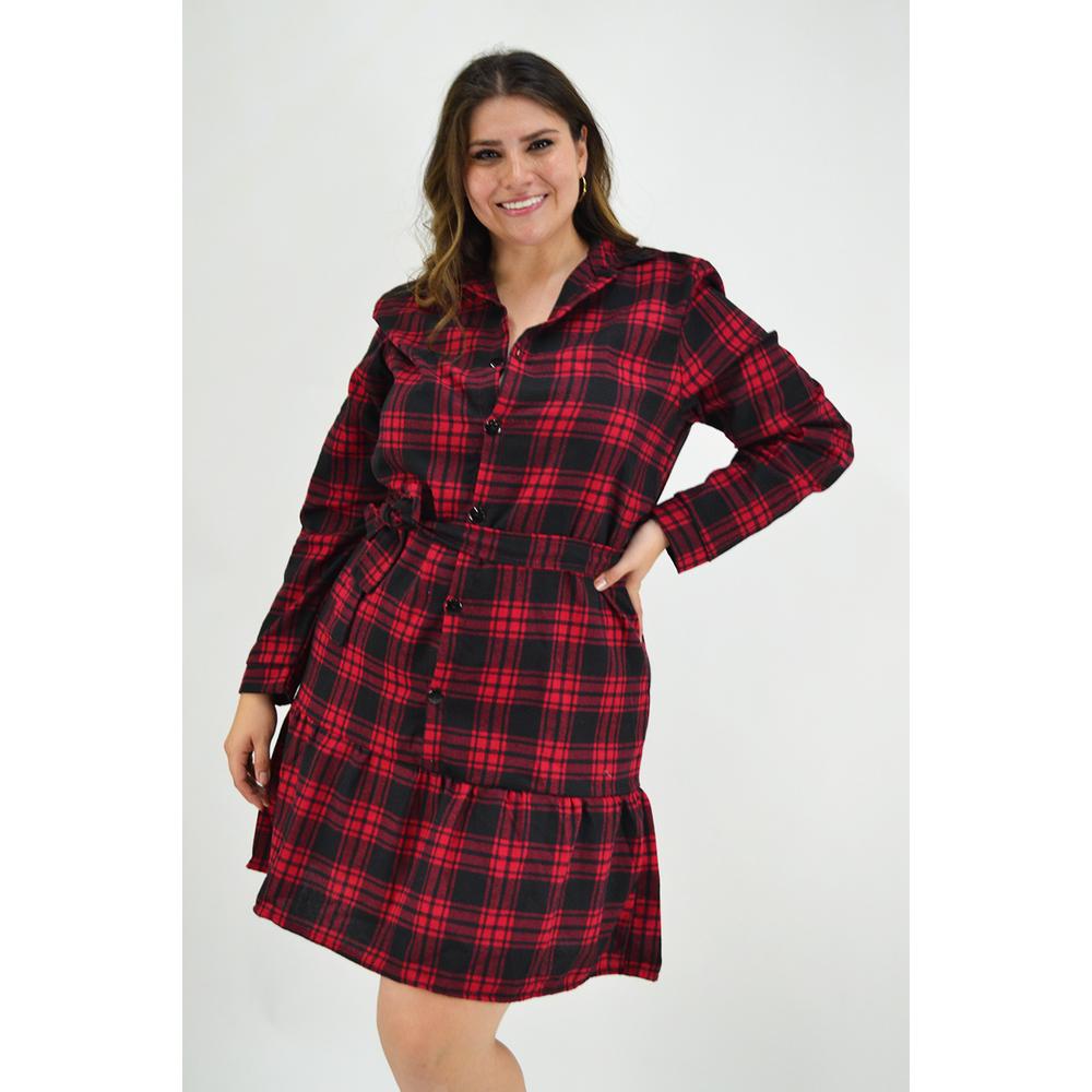 Foto 2 pulgar | Vestido Cuadros Roman Fashion Tallas Extras 4320 color Rojo