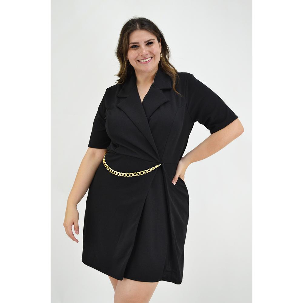 Vestido con Cadena Roman Fashion Tallas Extras 4317 color Negro