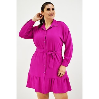 Foto 1 | Vestido Camisero Con Olán Roman Fashion /tallas Extras, 2264 (magenta) Fucsia Oscuro
