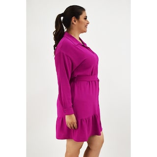 Foto 2 | Vestido Camisero Con Olán Roman Fashion /tallas Extras, 2264 (magenta) Fucsia Oscuro