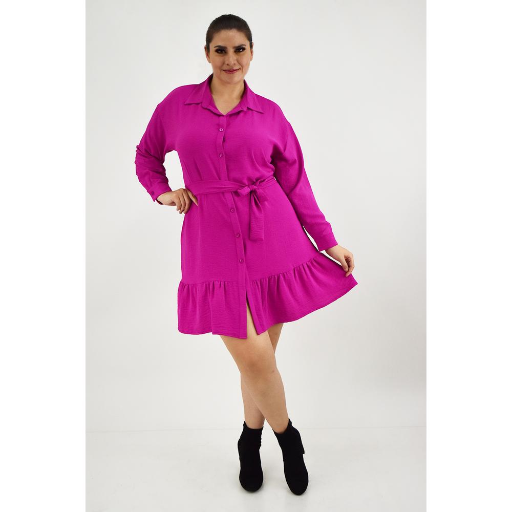 Foto 6 | Vestido Camisero Con Olán Roman Fashion /tallas Extras, 2264 (magenta) Fucsia Oscuro