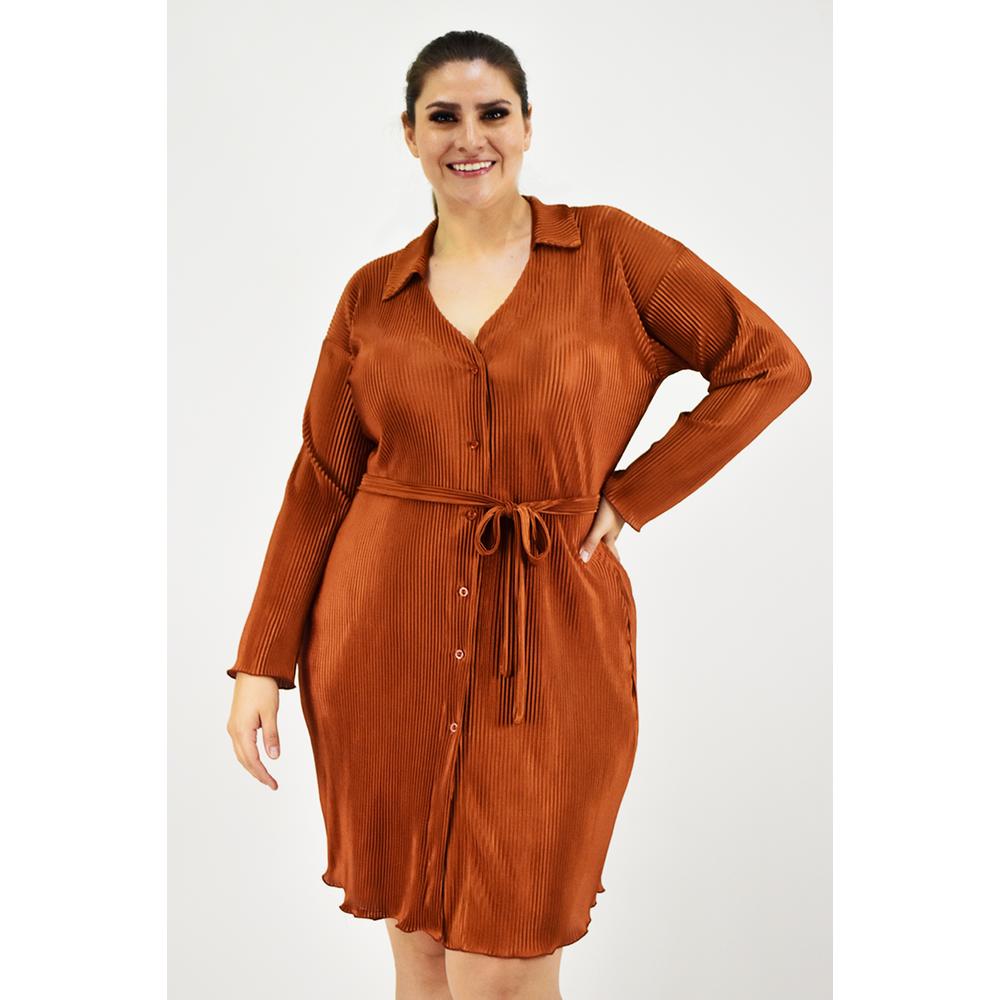 Foto 2 pulgar | Vestido De Satín Plisado Roman Fashion /tallas Extras, 12248 (ladrillo) Naranja Oscuro
