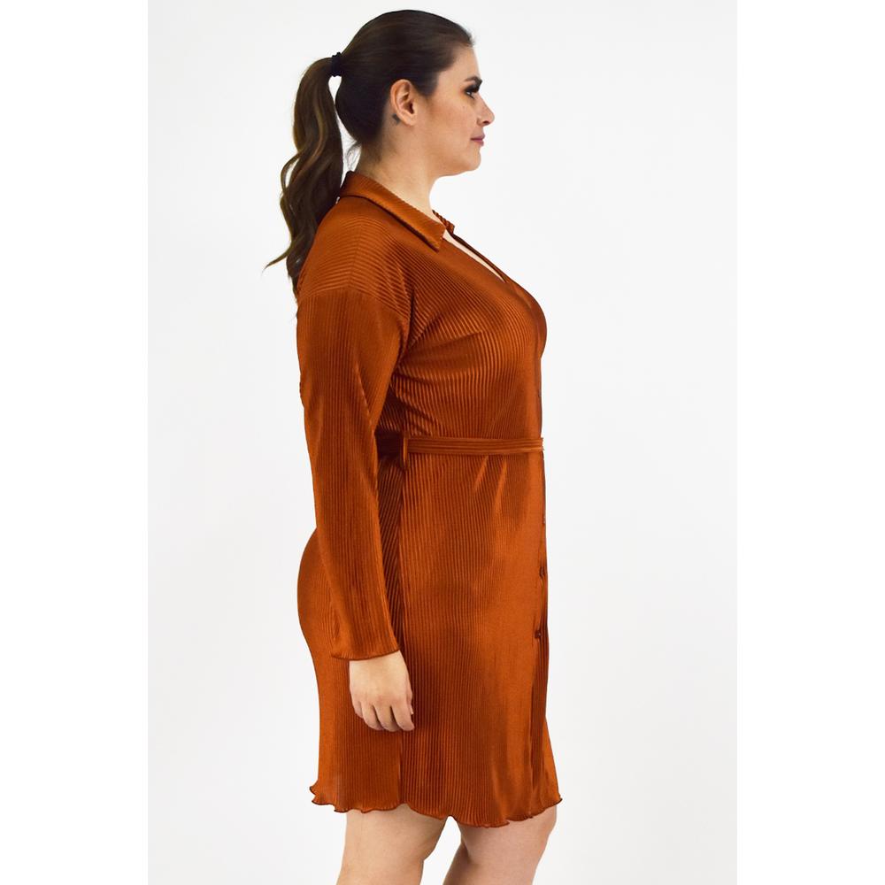 Foto 2 | Vestido De Satín Plisado Roman Fashion /tallas Extras, 12248 (ladrillo) Naranja Oscuro