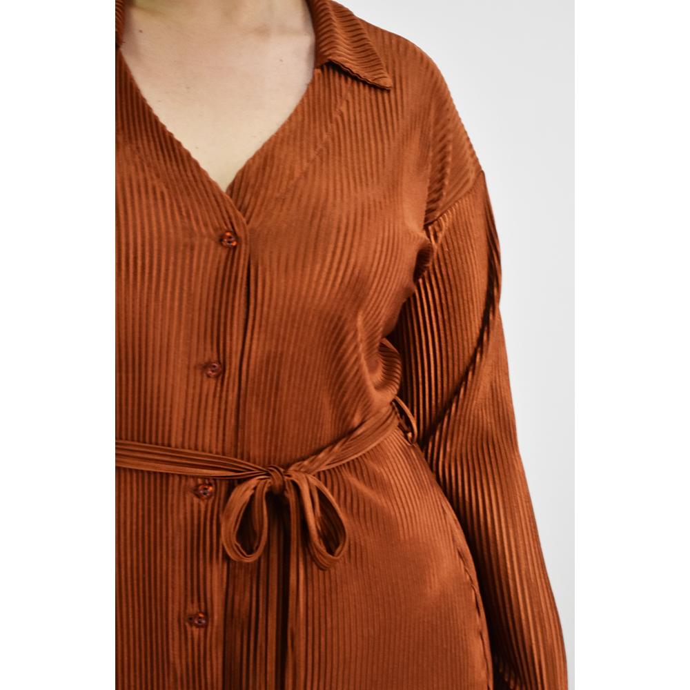 Foto 4 | Vestido De Satín Plisado Roman Fashion /tallas Extras, 12248 (ladrillo) Naranja Oscuro