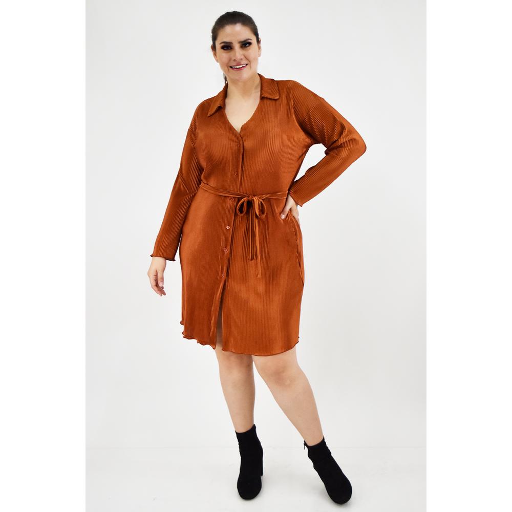 Foto 6 pulgar | Vestido De Satín Plisado Roman Fashion /tallas Extras, 12248 (ladrillo) Naranja Oscuro