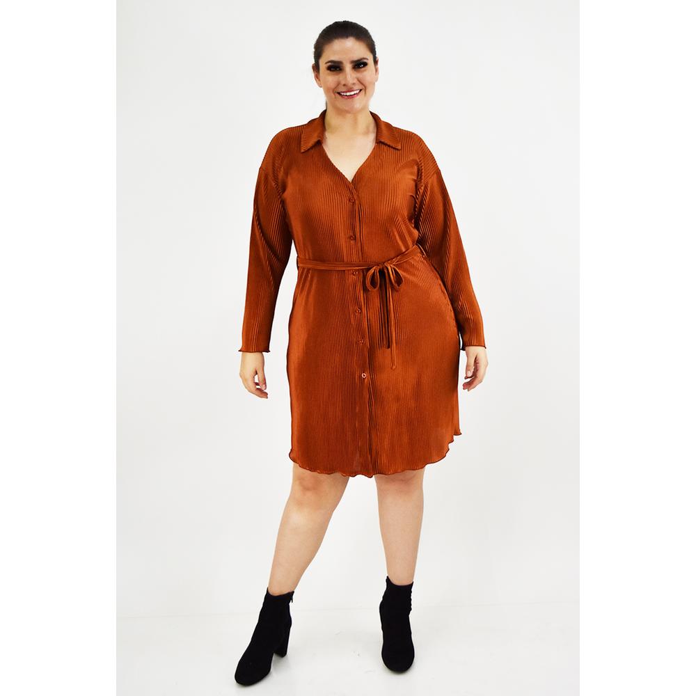 Foto 6 | Vestido De Satín Plisado Roman Fashion /tallas Extras, 12248 (ladrillo) Naranja Oscuro