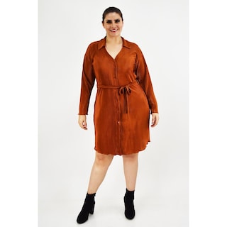 Foto 6 | Vestido De Satín Plisado Roman Fashion /tallas Extras, 12248 (ladrillo) Naranja Oscuro