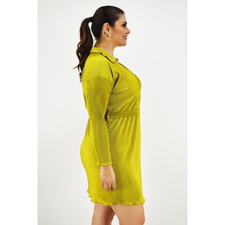 Foto 2 | Vestido de Satín Plisado Roman Fashion Tallas Extras Verde Lima para Mujer
