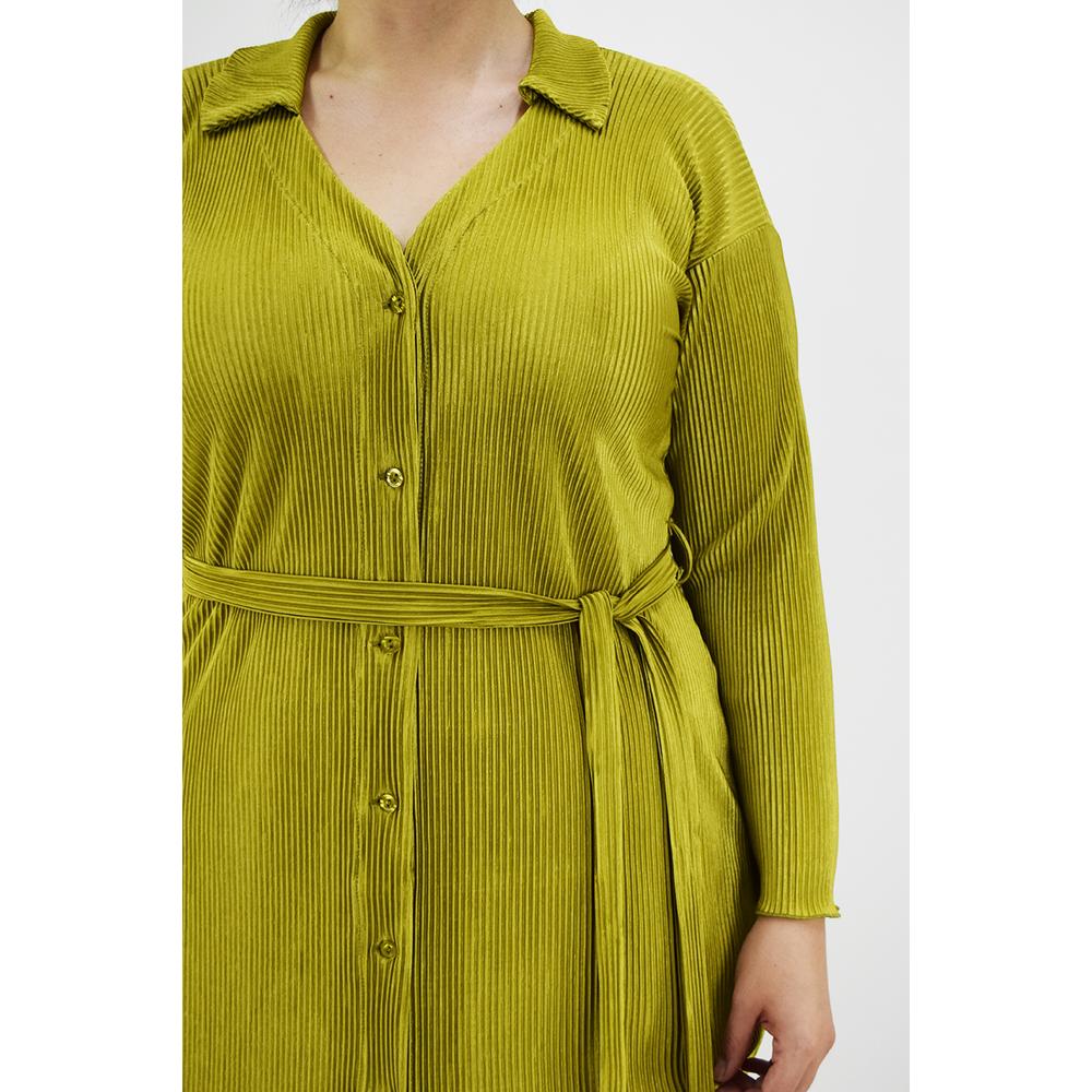 Foto 5 pulgar | Vestido de Satín Plisado Roman Fashion Tallas Extras Verde Lima para Mujer
