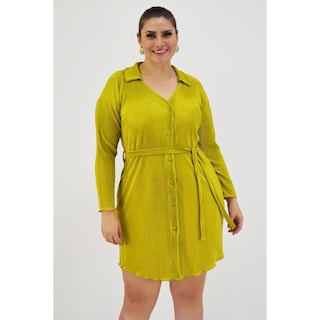 Foto 5 | Vestido de Satín Plisado Roman Fashion Tallas Extras Verde Lima para Mujer
