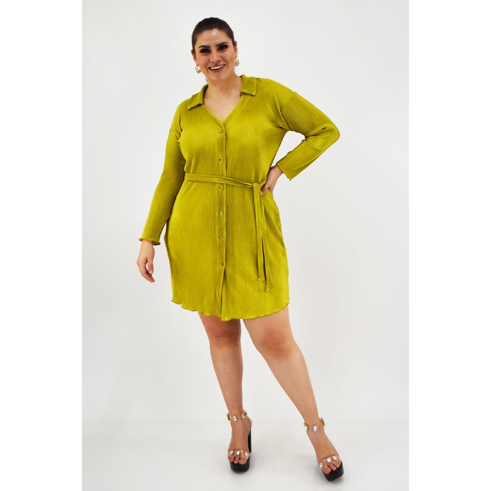 Foto 7 pulgar | Vestido de Satín Plisado Roman Fashion Tallas Extras Verde Lima para Mujer