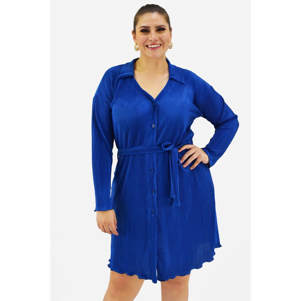 Foto 2 pulgar | Vestido de Satín Plisado Roman Fashion Tallas Extras Azul para Mujer