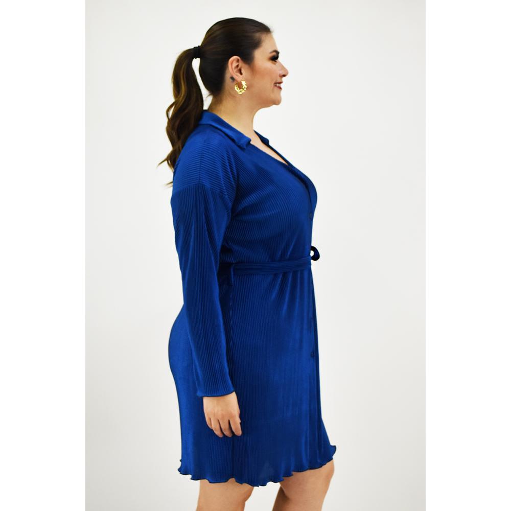 Foto 3 pulgar | Vestido de Satín Plisado Roman Fashion Tallas Extras Azul para Mujer