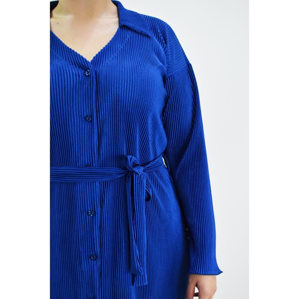 Foto 5 pulgar | Vestido de Satín Plisado Roman Fashion Tallas Extras Azul para Mujer