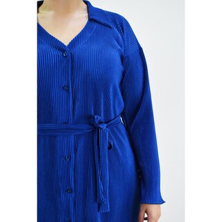 Foto 4 | Vestido de Satín Plisado Roman Fashion Tallas Extras Azul para Mujer