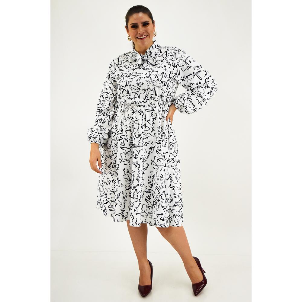 Foto 6 pulgar | Vestido Sublimado Letras Roman Fashion Blanco Tallas Extras para Mujer