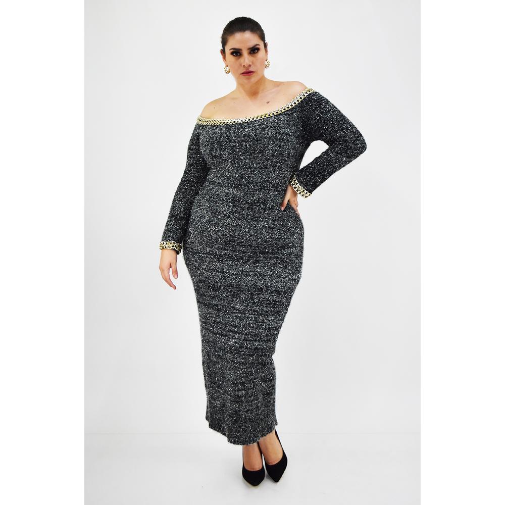Foto 2 pulgar | Vestido con Detalle de Cadena Roman Fashion Tallas Extras 51731 Gris