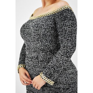 Foto 4 | Vestido con Detalle de Cadena Roman Fashion Tallas Extras 51731 Gris