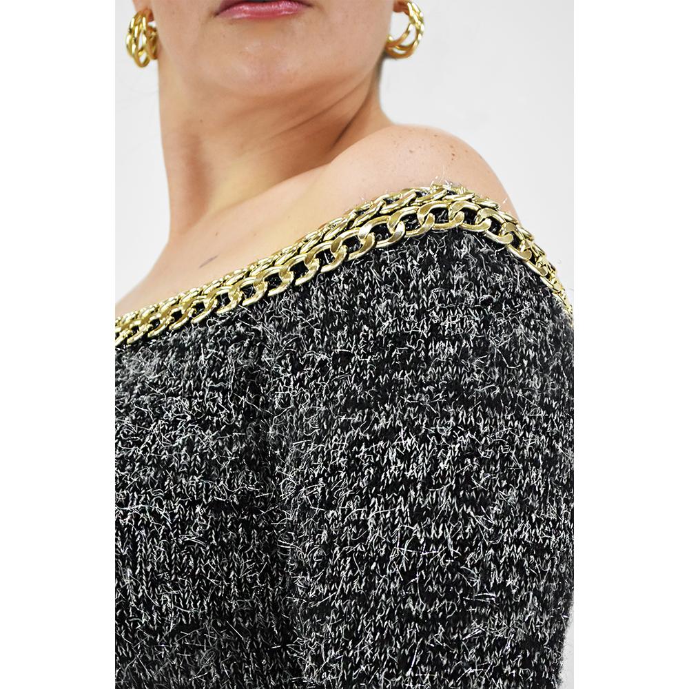 Foto 6 pulgar | Vestido con Detalle de Cadena Roman Fashion Tallas Extras 51731 Gris