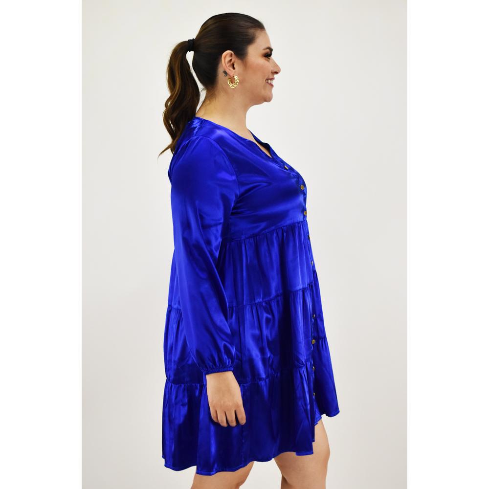 Foto 3 pulgar | Vestido de Satín Roman Fashion Azul para Mujer