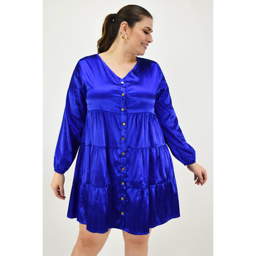 Foto 6 pulgar | Vestido de Satín Roman Fashion Azul para Mujer