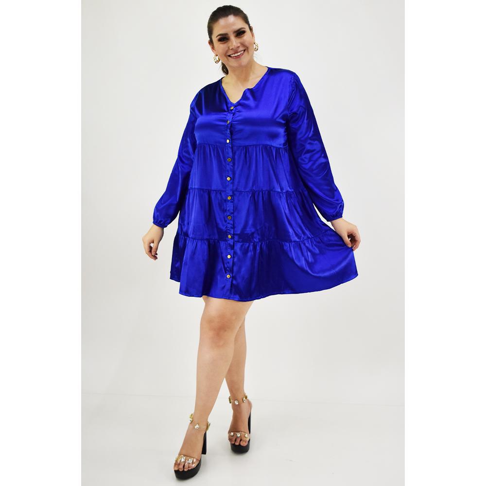 Foto 7 pulgar | Vestido de Satín Roman Fashion Azul para Mujer