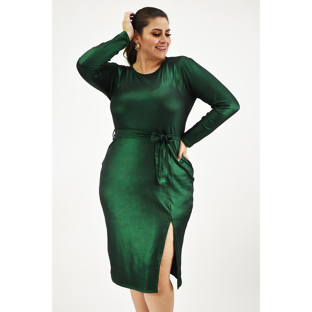 Foto 2 pulgar | Vestido para Mujer Roman Fashion Metálico Tallas Extras Verde Botella