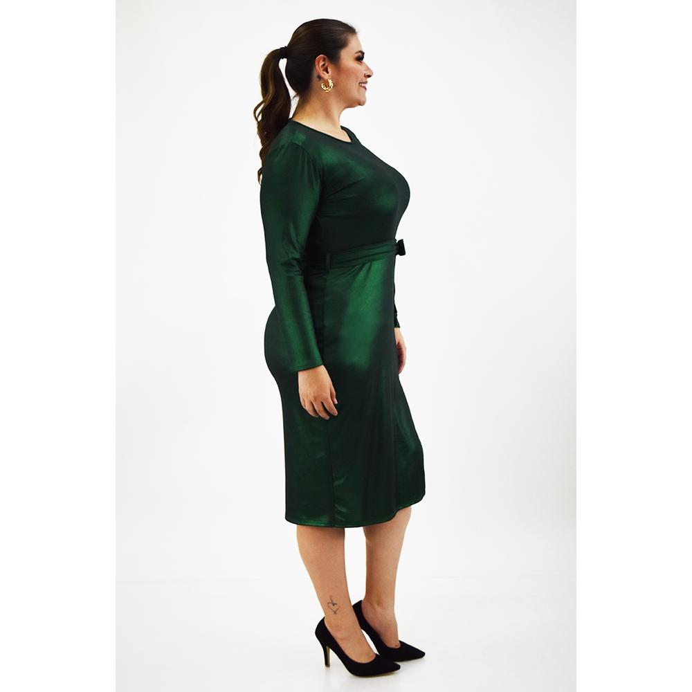 Foto 3 pulgar | Vestido para Mujer Roman Fashion Metálico Tallas Extras Verde Botella