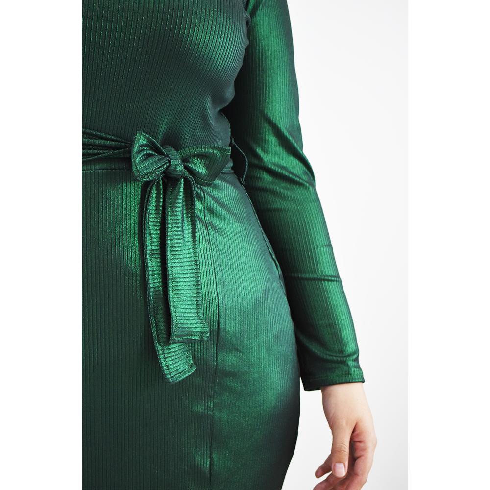 Foto 5 pulgar | Vestido para Mujer Roman Fashion Metálico Tallas Extras Verde Botella