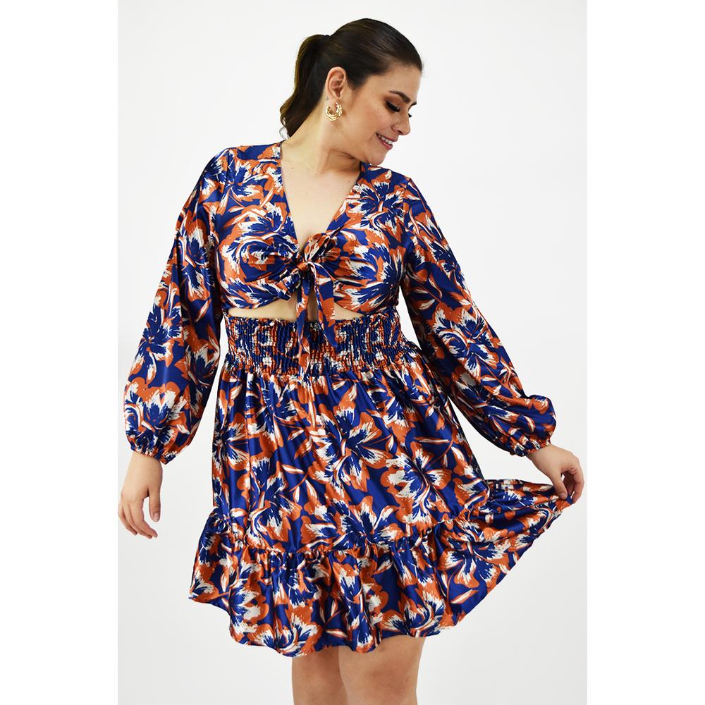 Vestido Escote de Moño Roman Fashion Tallas Extras 4318 Azul