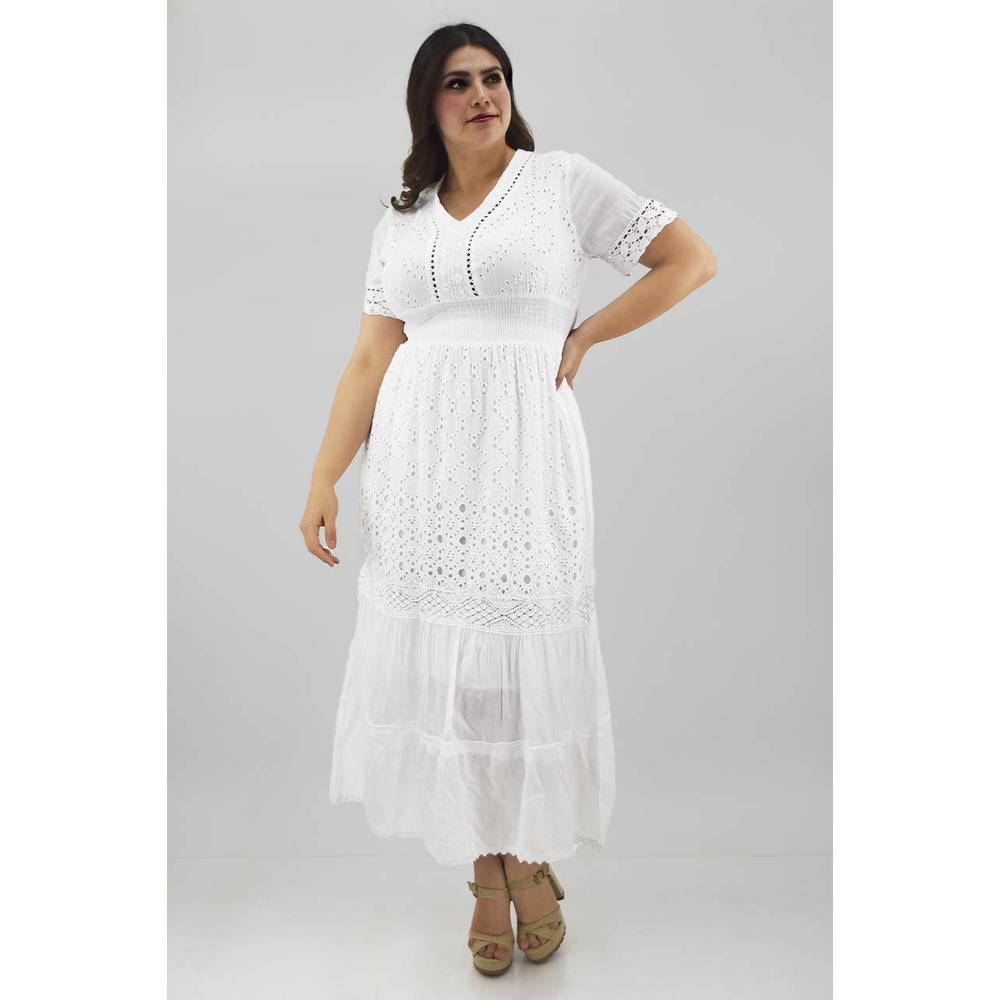 Foto 2 pulgar | Vestido de Algodón Roman Fashion Blanco para Mujer