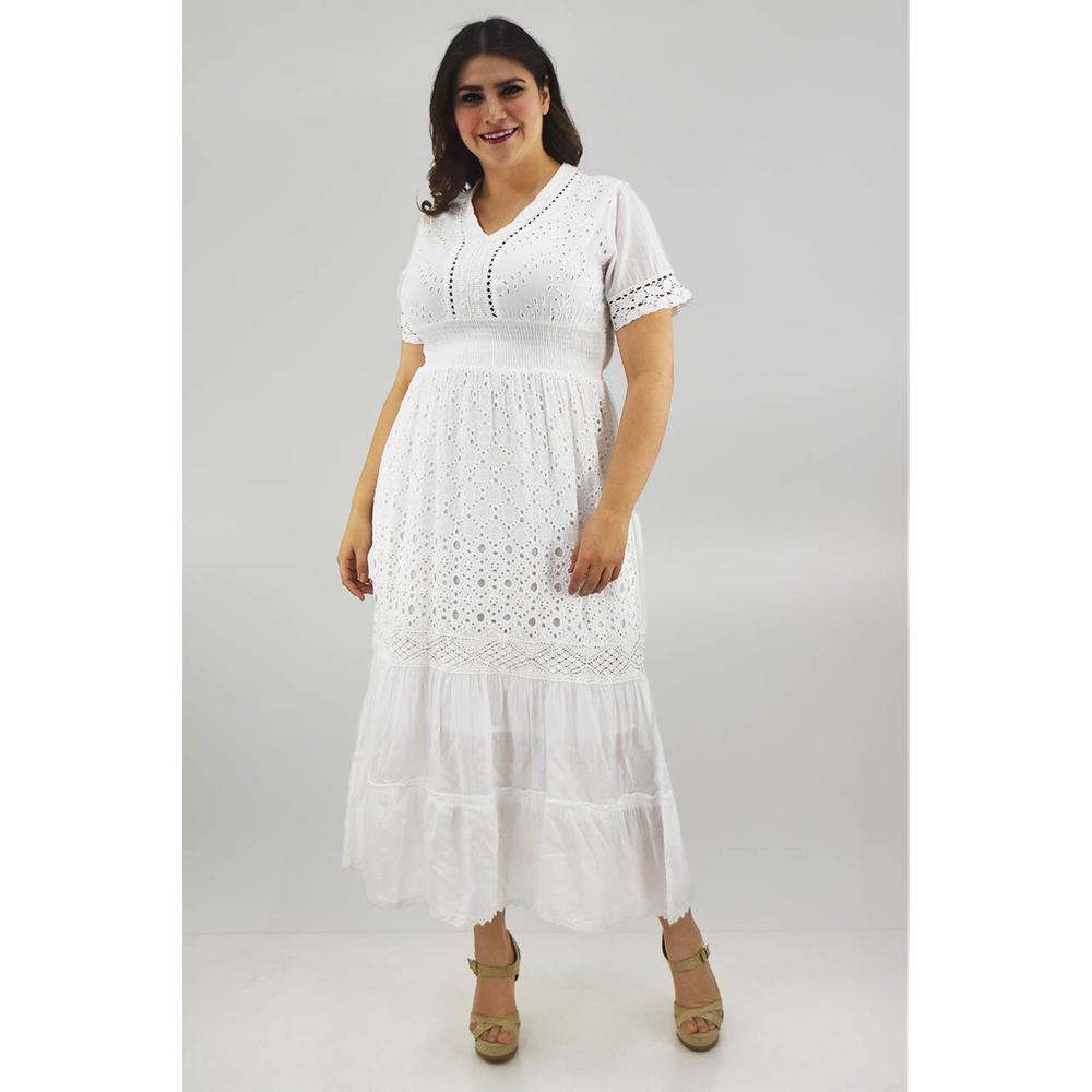 Foto 7 pulgar | Vestido de Algodón Roman Fashion Blanco para Mujer
