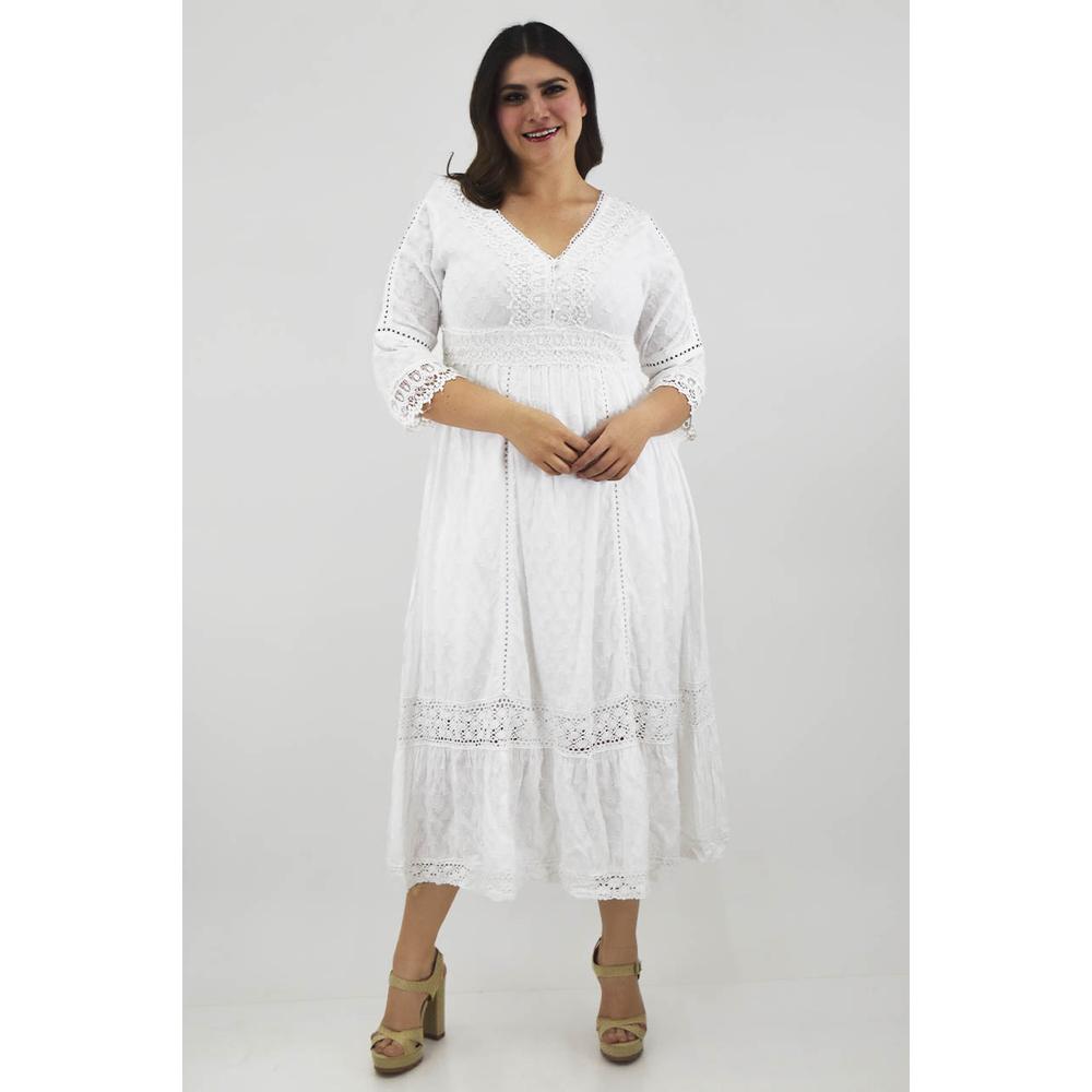 Vestido de Algodón Roman Fashion 8533 Blanco Escote V Tallas Extras