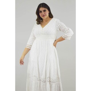 Foto 2 | Vestido de Algodón Roman Fashion 8533 Blanco Escote V Tallas Extras
