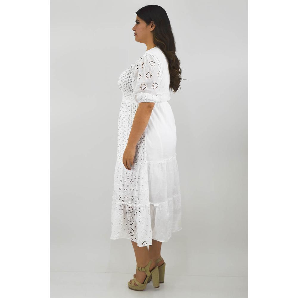 Foto 4 pulgar | Vestido de Algodón Roman Fashion 8533 Blanco Escote V Tallas Extras