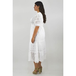 Foto 3 | Vestido de Algodón Roman Fashion 8533 Blanco Escote V Tallas Extras