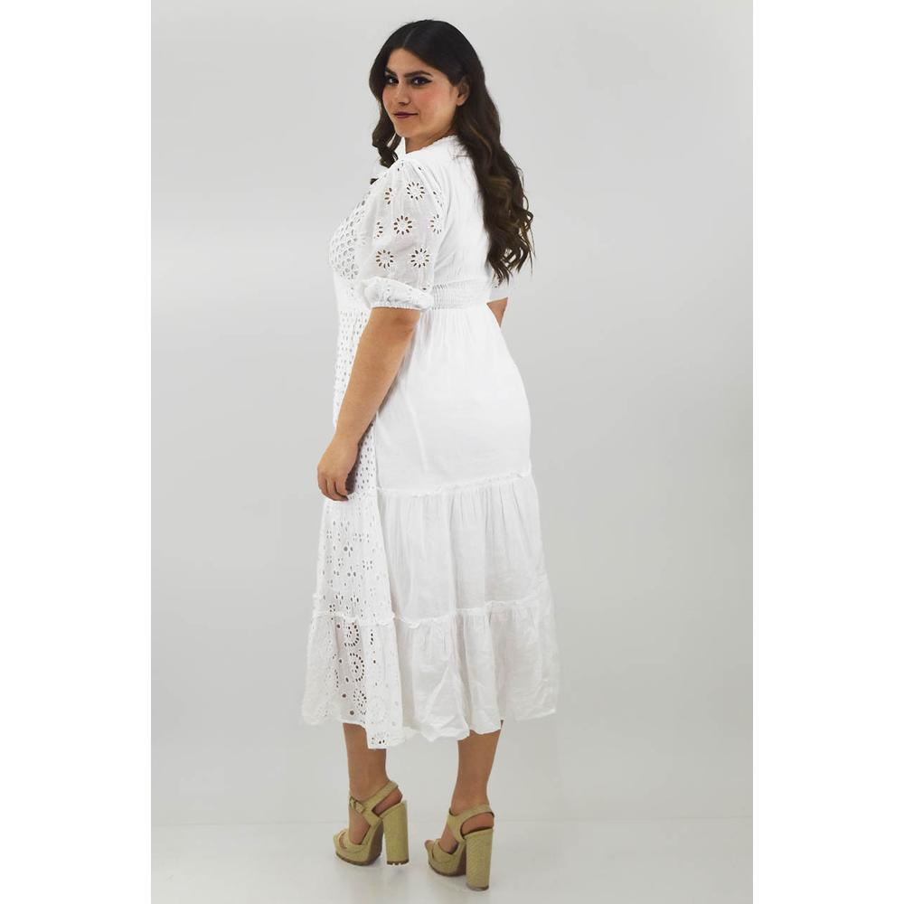 Foto 4 | Vestido de Algodón Roman Fashion 8533 Blanco Escote V Tallas Extras