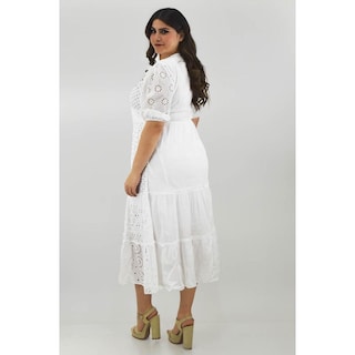 Foto 4 | Vestido de Algodón Roman Fashion 8533 Blanco Escote V Tallas Extras
