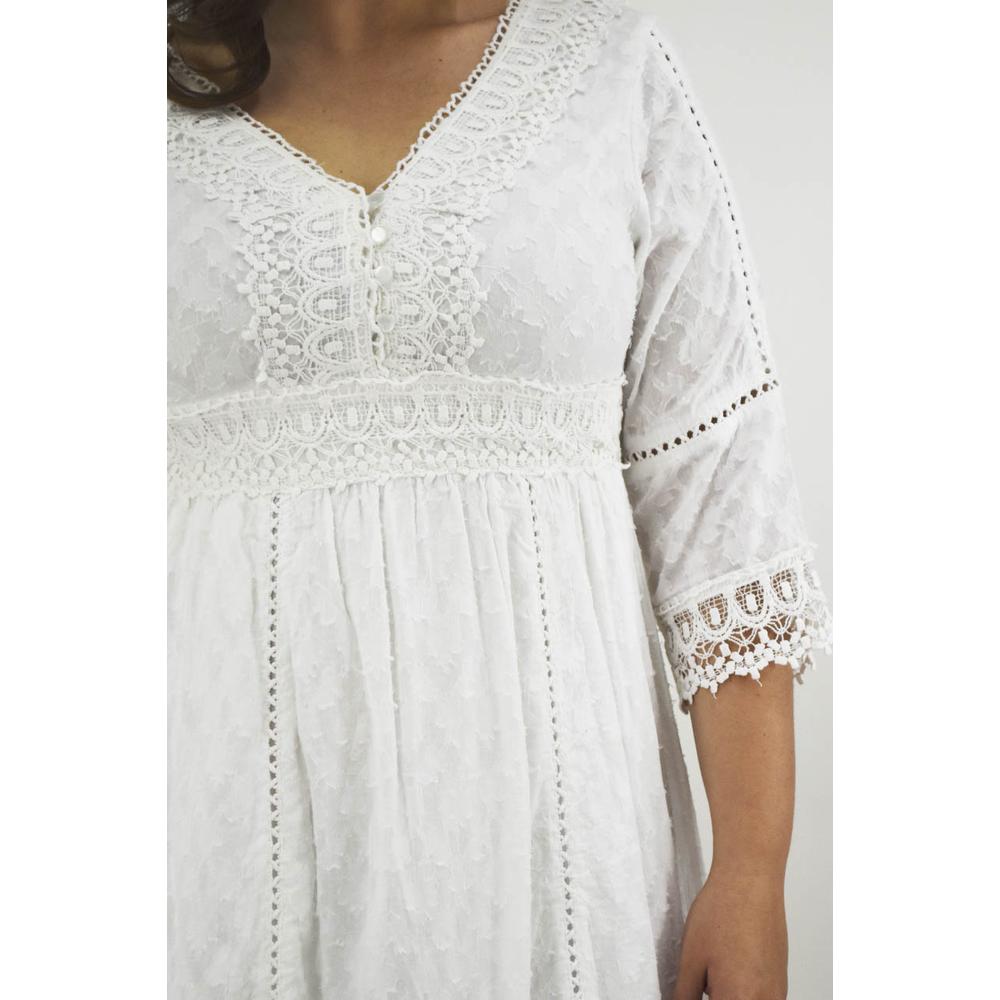 Foto 5 | Vestido de Algodón Roman Fashion 8533 Blanco Escote V Tallas Extras