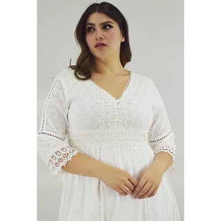 Foto 6 | Vestido de Algodón Roman Fashion 8533 Blanco Escote V Tallas Extras