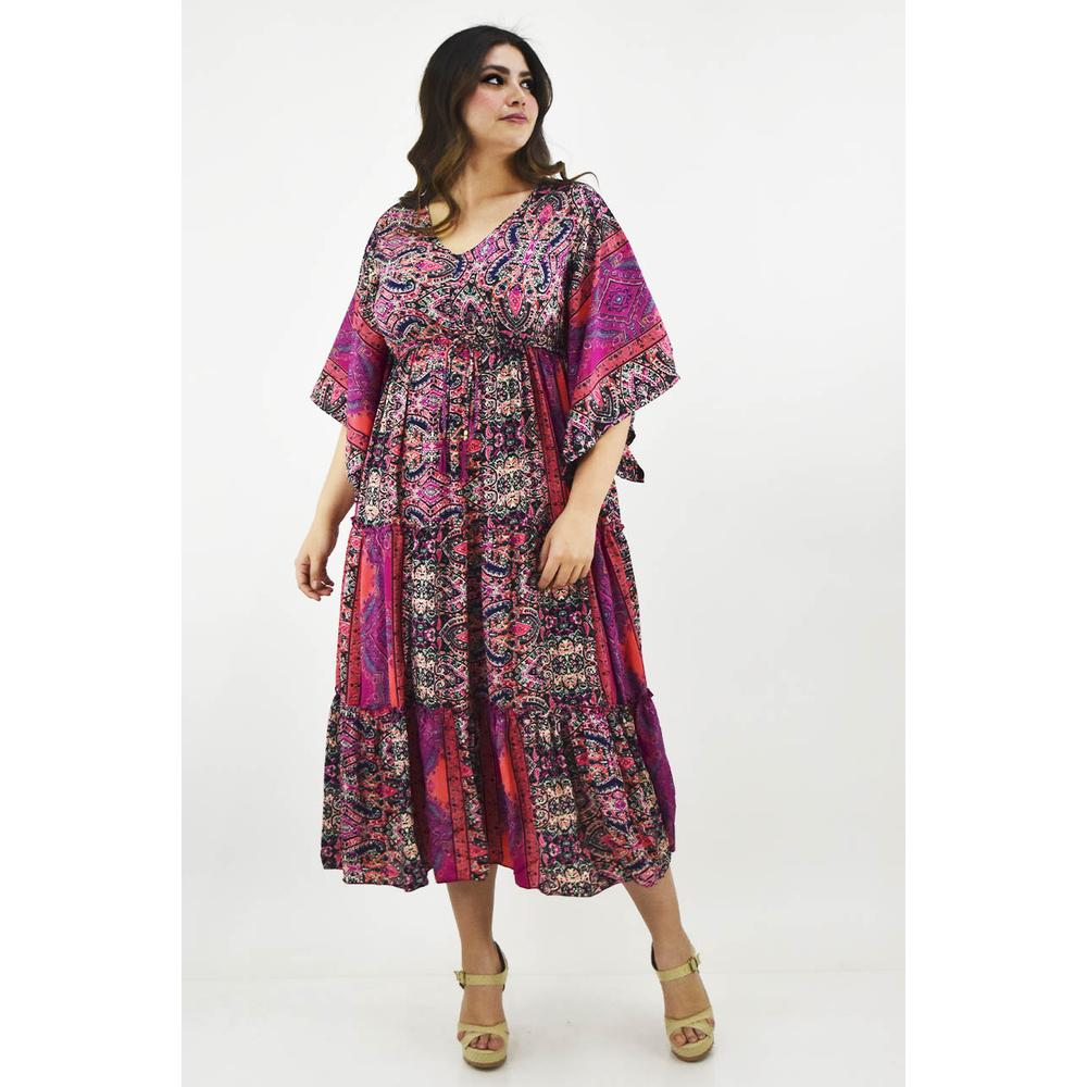 Foto 2 pulgar | Vestido Boho Roman Fashion Tallas Extras Fucsia para Mujer