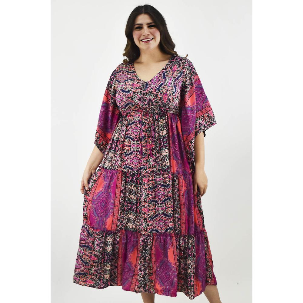 Foto 6 pulgar | Vestido Boho Roman Fashion Tallas Extras Fucsia para Mujer