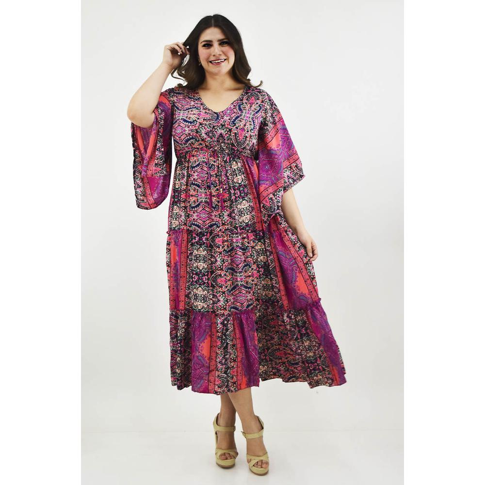 Foto 7 pulgar | Vestido Boho Roman Fashion Tallas Extras Fucsia para Mujer