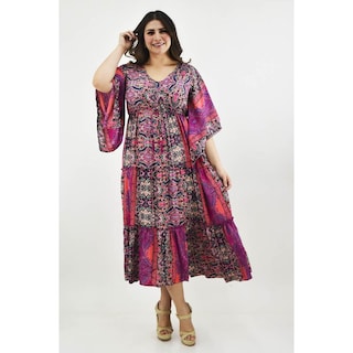 Foto 6 | Vestido Boho Roman Fashion Tallas Extras Fucsia para Mujer