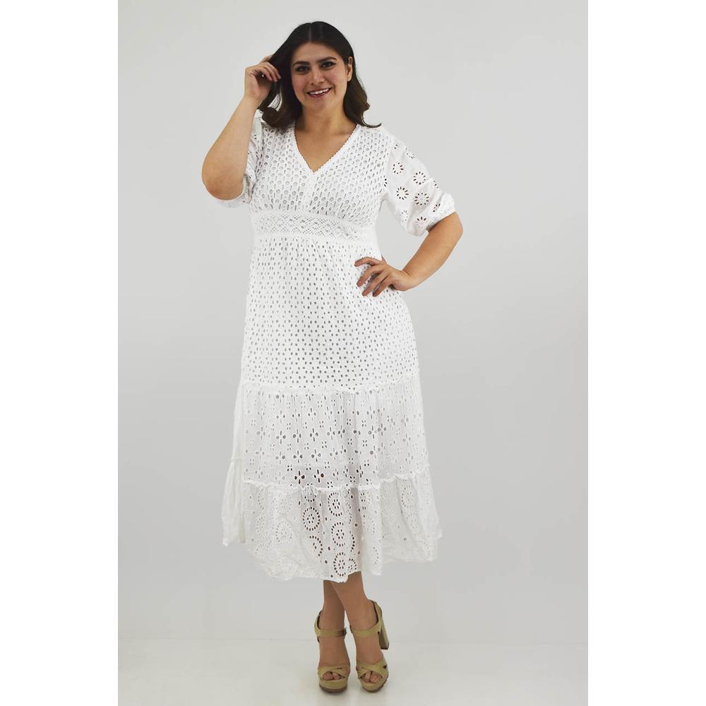 Foto 2 pulgar | Vestido Midi de Algodón Roman Fashion Blanco